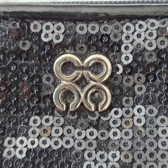 Coach Black Sequin Wristlet Op Art Signature Logo - Picture 2 of 6